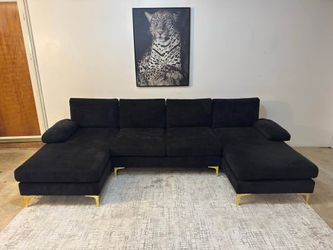 Black 4-Seater U-Shape Sectional Sofa