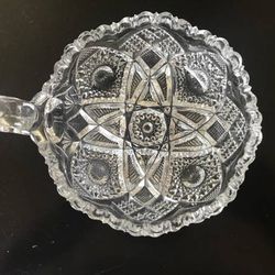 Vintage American Brilliant Cut Crystal Nappy, Nut, Candy Bowl Handled