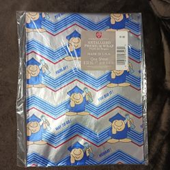 NOS Vtg Ziggy Graduate Metallized Flatwrap Wrapping Paper