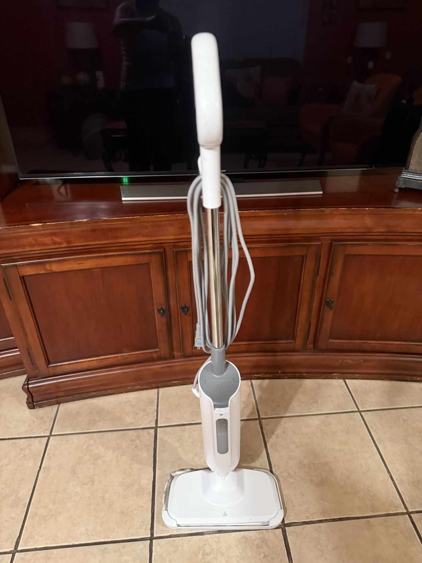 Steam Mop with Natural Sanitization, Floor Steamer, Tile Cleaner, and Hard Wood Floor Cleaner with Flip-Down Easy Scrubber, White
