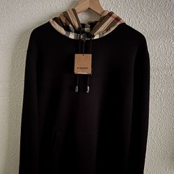 Burberry Check Hood Cotton Blend Hoodie 