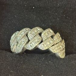 White Gold Cuban Link Baguette Ring