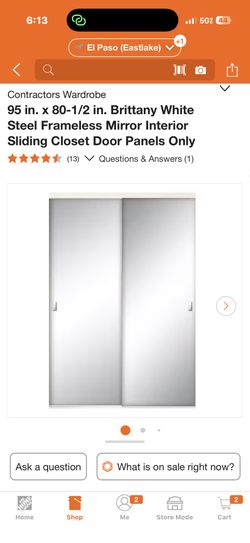 95 in. x 80 1/2 in. Brittany White Steel Frame Mirror Interior Sliding Closet Door by Contractors Wardrobe 