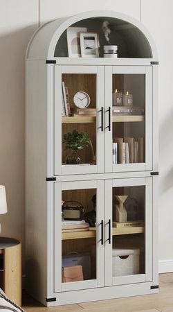 Arched Bookshelf with Doors Farmhouse White Qty 2
