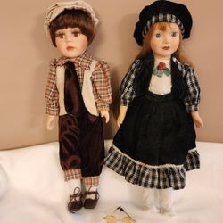 Vintage Porcelain Boy & Girl Dolls 