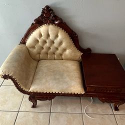 Vintage Wooden Settee with Side Table