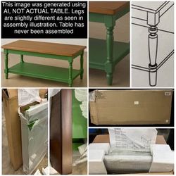 NEW Green wood 2 tier coffee table with brown top. Opened box just to see color. 42”Lx19”W