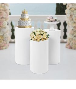 New -Flower Cylindrical Display PVC Stands 3Pcs Cylinder Cake Pedestal Stands White Round Table