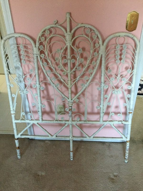 Vintage white wicker head board and chair