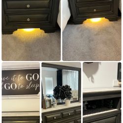Gray Dresser Set And White Diamond King Bed Frame