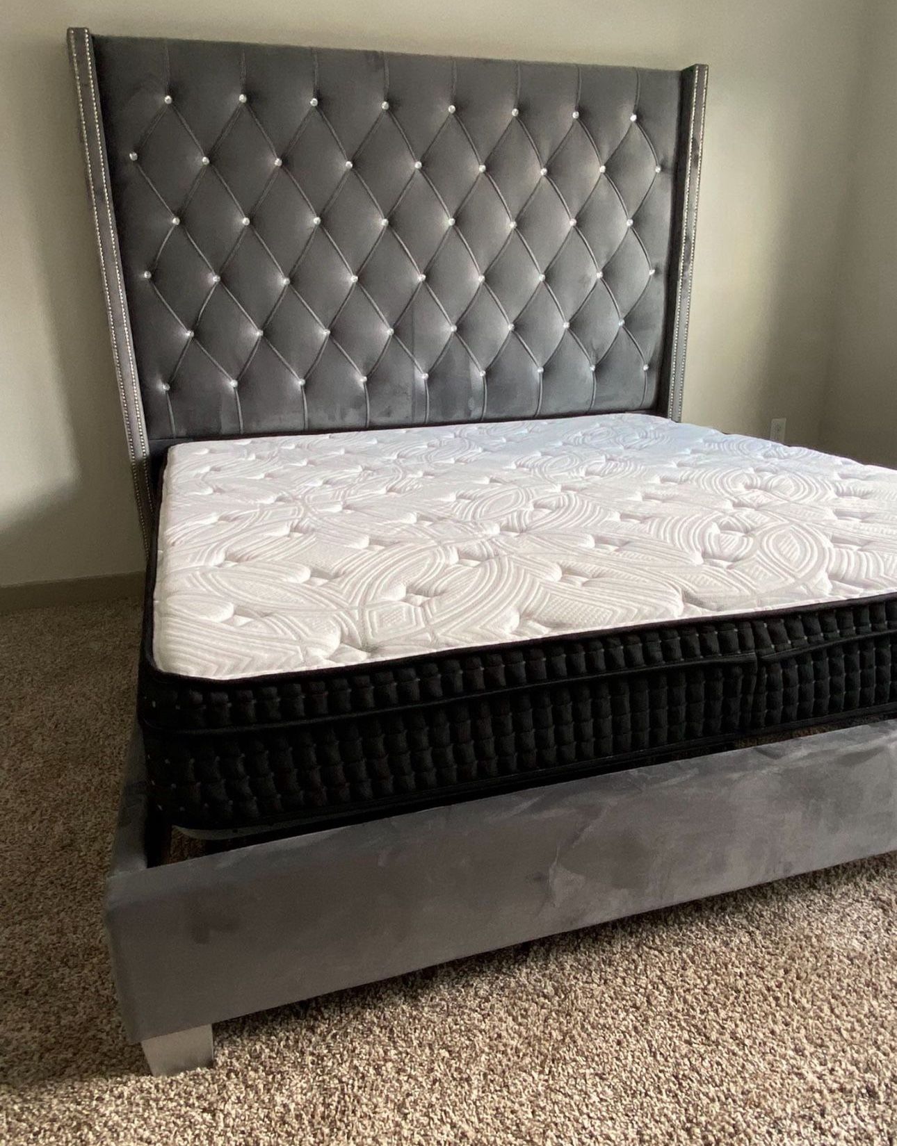 NEW QUEEN AND KING 6ft TALL BED WITH PROMOTIONAL MATTRESS AND BOXSPRING INCLUDING FREE DELIVERY