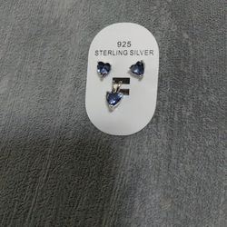 Sterling Silver  Heart Tanzanite CZ Pendant Set