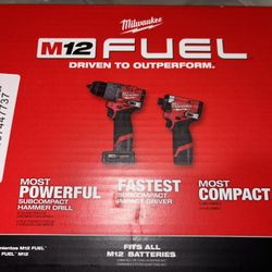Milwaukee M12 FUEL 12-Volt Lithium-Ion Brushless Cordless Hammer Drill and Impact Driver Combo Kit w/2 Batteries and Bag (2-Tool)