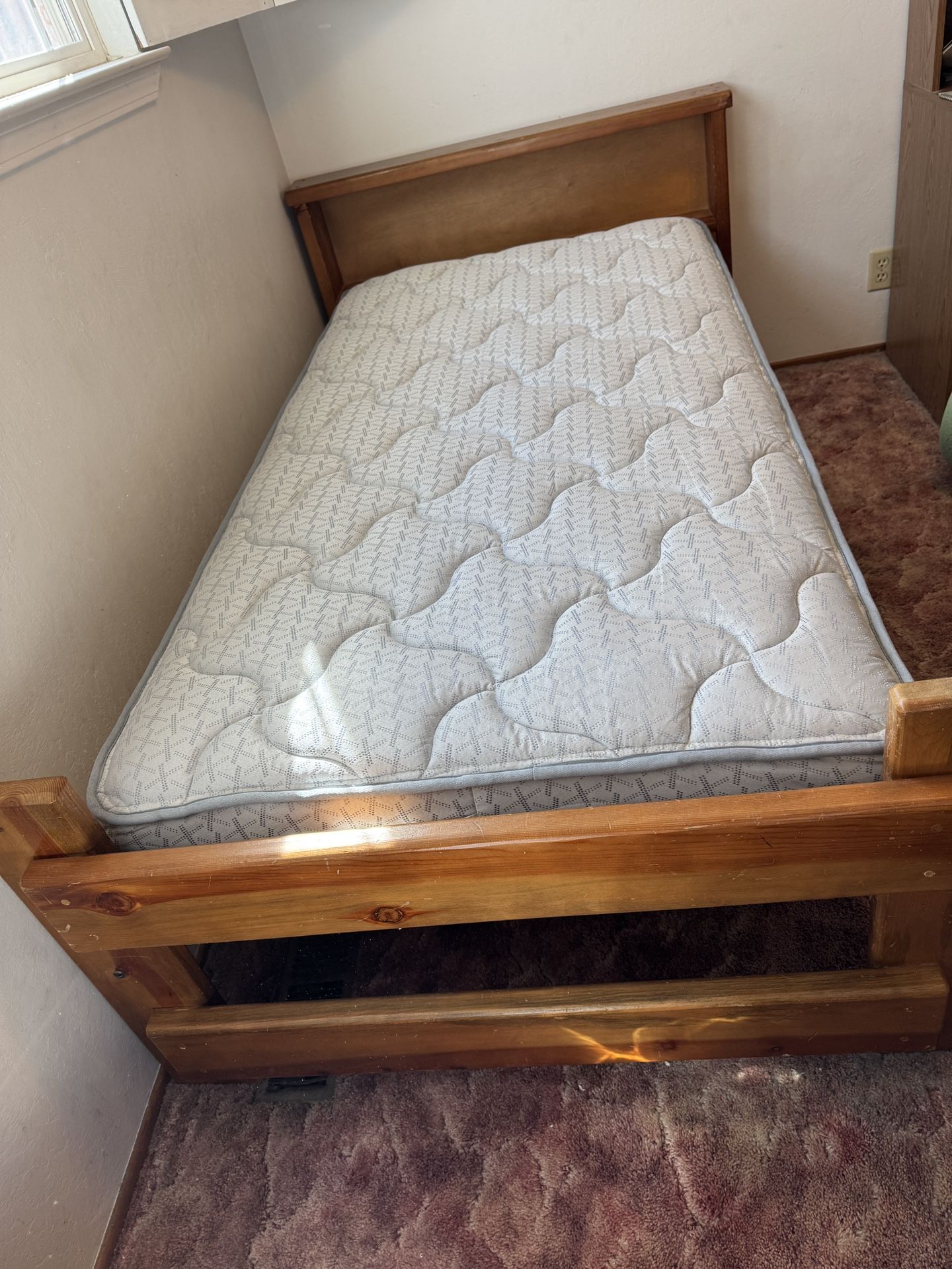 Twin Wood Bed Frame, Platform, and Mattress