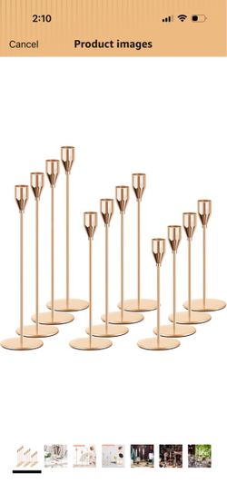 Candle Holders for Taper, Set of 15 Metal Holders, Gold 12 Metal Candlestick Holders, Decorative Tapered Candle Stick Holder for Wedding Dinning Anniv
