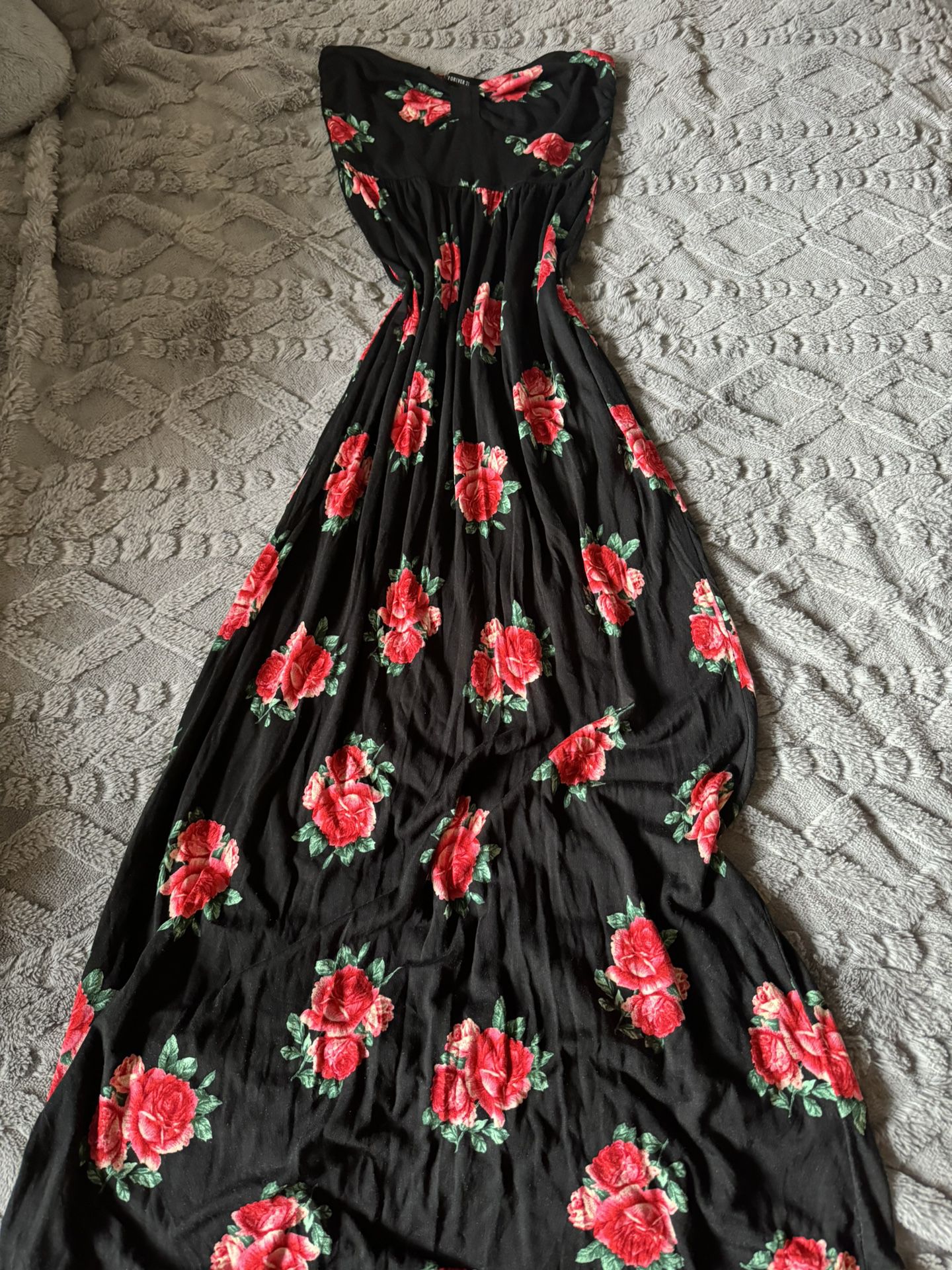 Vintage Black Floral Tube Dress Summer Long Casual