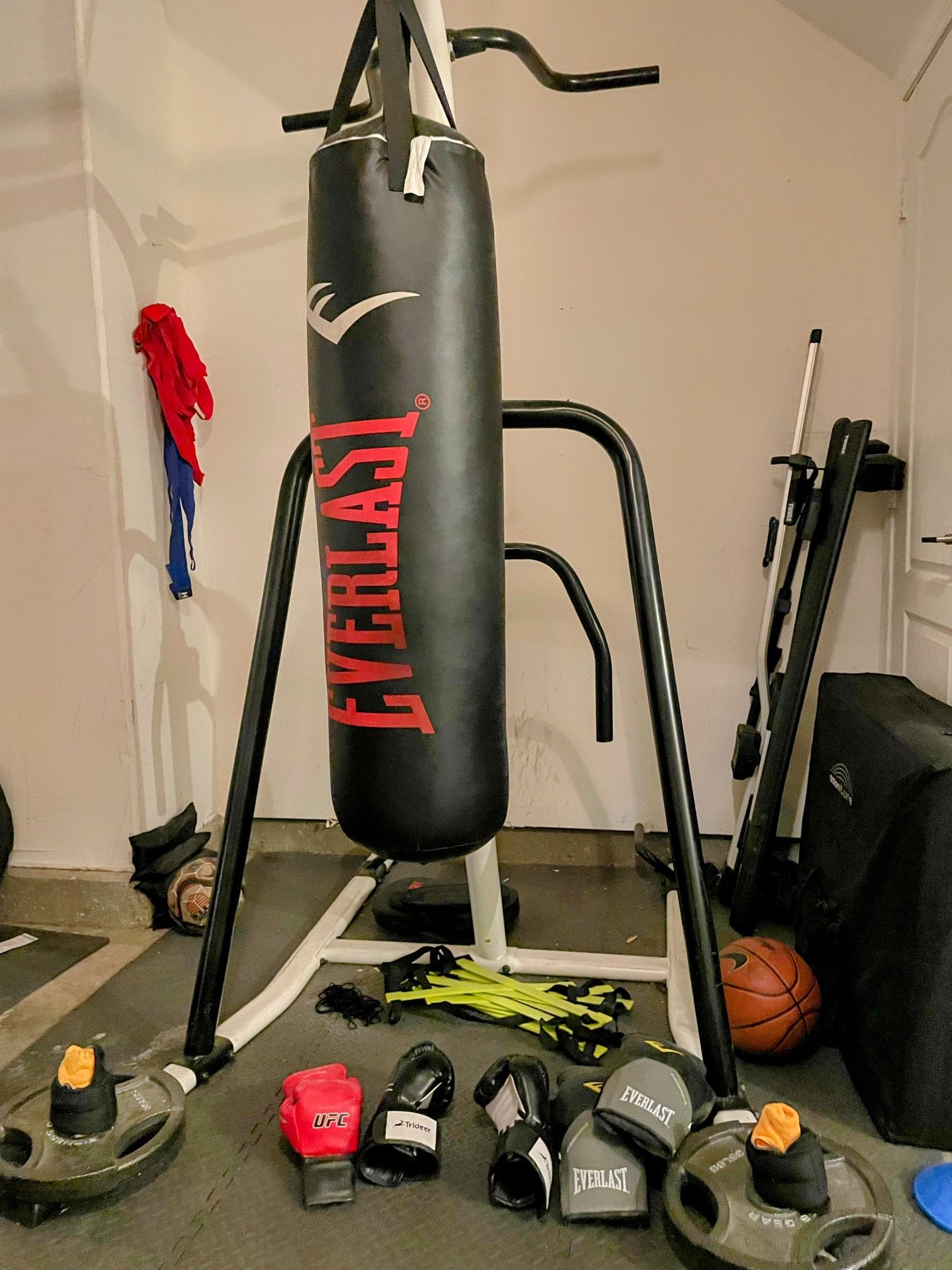 Like New Century Fitness Training Station. Punching Bag. Dip And Pull Up Bar. Gloves Included And Matts. Misc Workout Accessories 