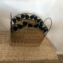 Beautiful wicker/green metal storage bin