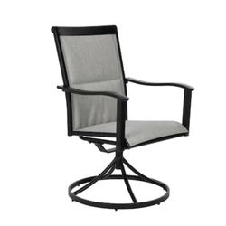  Set of 2 Black Steel Frame Swivel Dining Chairs with Gray Sling Seat