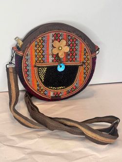 Boho Round Crossbody Bag – Ethnic Pattern – Adjustable Strap