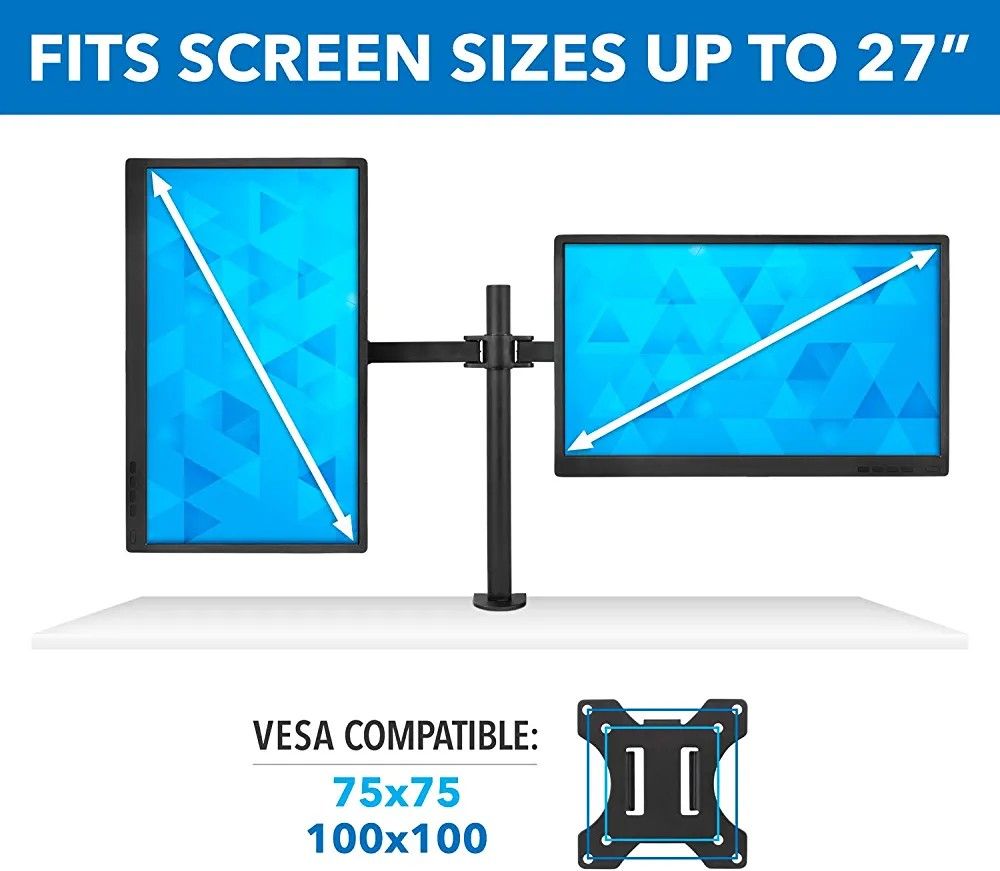 Dual Monitor Mount Double Monitor Desk Stand Two Heavy Duty Full Motion Adjustable Arms Fit 2 Computer Screens 17-32 Inch C - Clamp and Grommet Base
