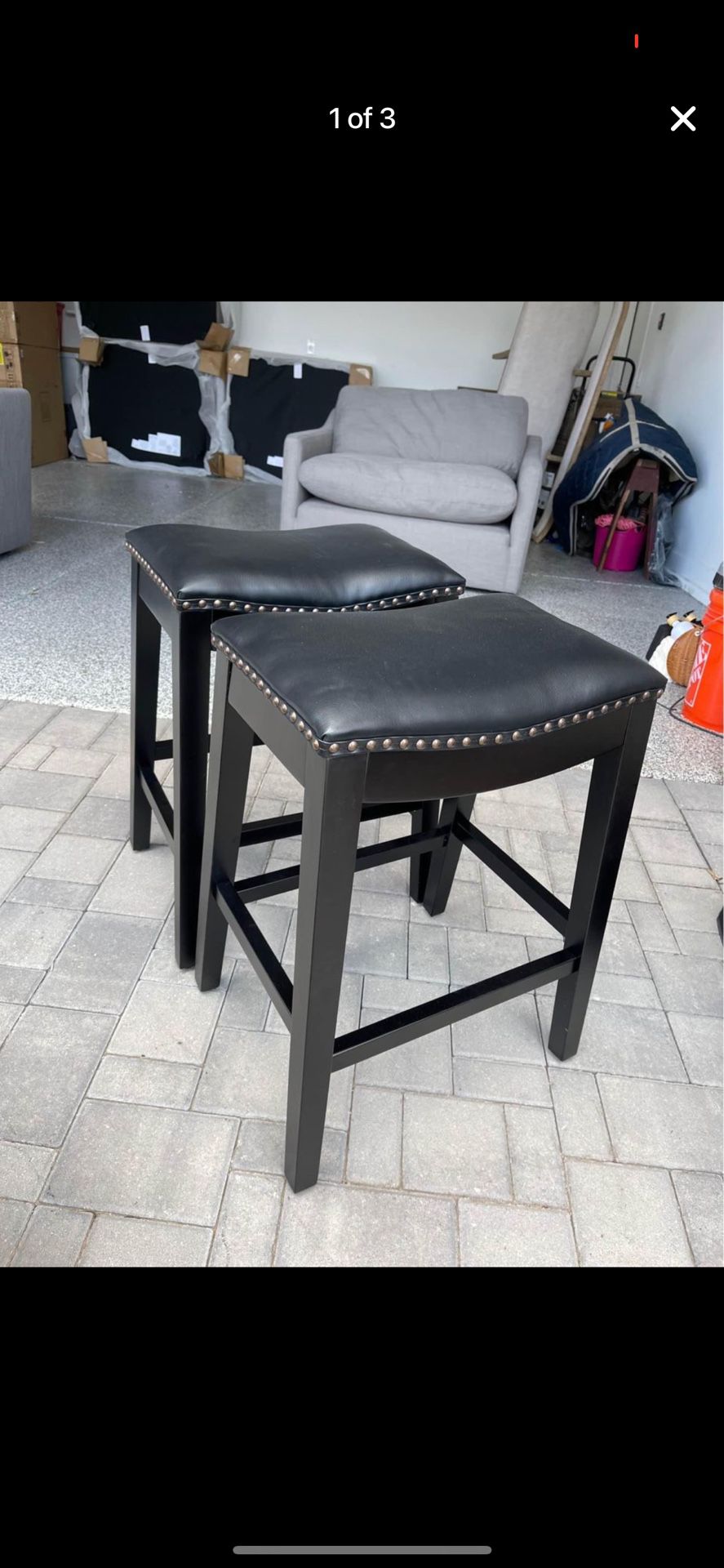 NEW SET OF 4 DEVON & CLAIRE Coby 26 in. Black Wooden Counter Stool with Leather Saddle