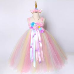 Rainbow Unicorn Long Tutu Dress