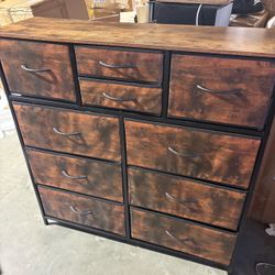 10 Fabric Drawer Dresser for Bedroom,Chest of Drawers Closets,Rustic Brown ,Steel frame & wooden top,Storage Tower with Anti-Tip for Clothing storage,