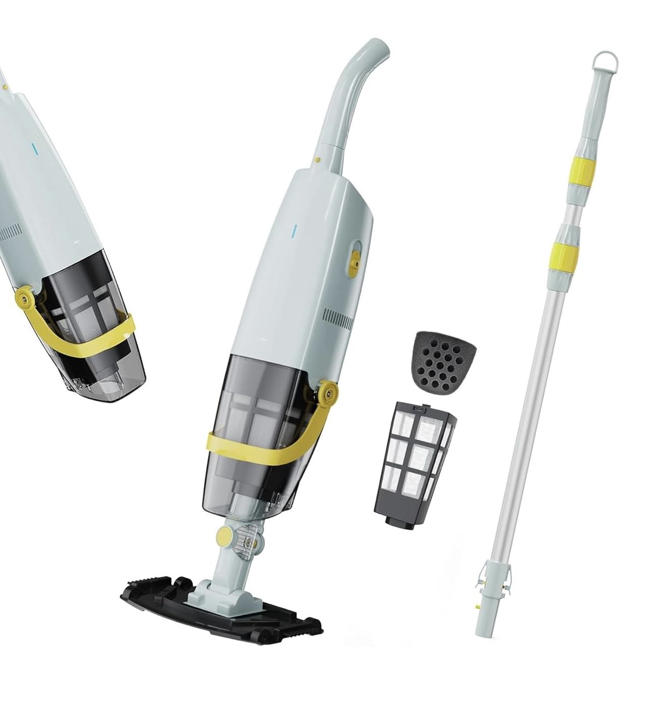 Cordless Handheld Pool Vacuum, Rechargeable Pool Cleaner with Dual-Phase Debris Capture, 30W Powerful Suction, 60-Min Runtime, Ideal for Above Ground 