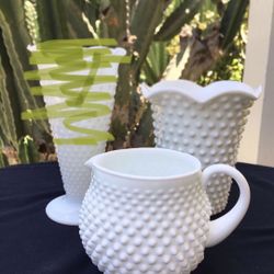 Vintage Antique Milk Glass * Pebble Texture Finish / Set of 2