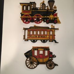 Vintage 1979 HOMCO  Wall Set -Train, Trolley, Stagecoach