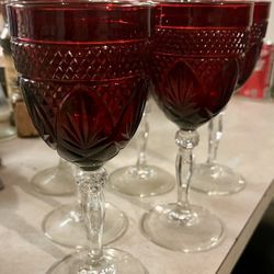 Cristal D'Arques-Durand Cut to Clear Crystal Antique Ruby Red Wine Glasses