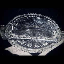  American Brilliant Cut Glass Star Of David Pattern Sawtooth edge divided relish tray