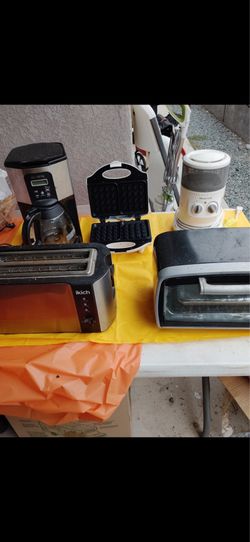 Coffee maker, waffle maker, toaster oven, toaster, small heater