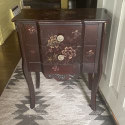 Lamp Table With Painted Flowers And Two Drawers