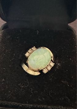 14K Gold Ring with White Opal and Side Accents