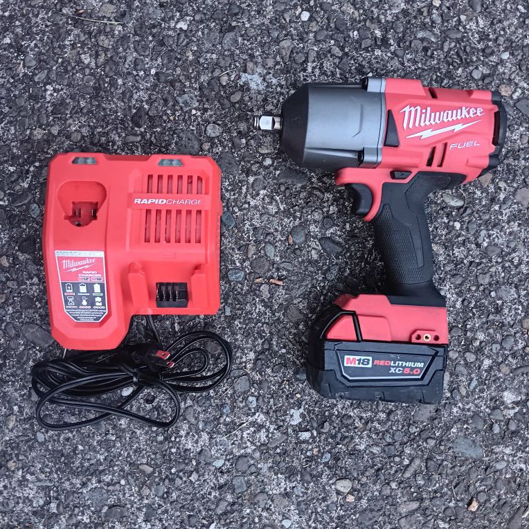 Milwaukee M18 2767-20 Fuel High Torque 1/2in Impact Wrench Friction Ring. Fast Charger Almost New. 5.0 Bat Vgood.Pick Up Fremont. No Low https://offer