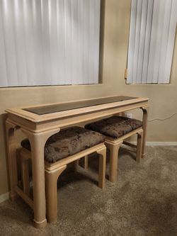 Glasstop Desk/ Sofa Table With Stools