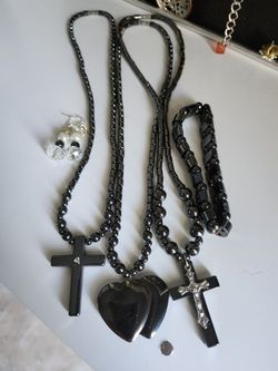 Hematite Bead Necklace With Cross