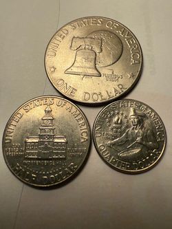 Bicentennial coins - 3 dollar, 1 half dollar, and 1 quarter coin