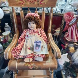  REALLY BEAUTIFUL  VINTAGE  ROCKING CHAIR AND  DOLL GREAT FOR  A GIFT 