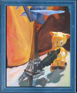Toys framed acrylic painting original artwork contemporary