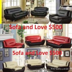 2 PCS BONDED LEATHER SOFA AND LOVE SEAT NEW