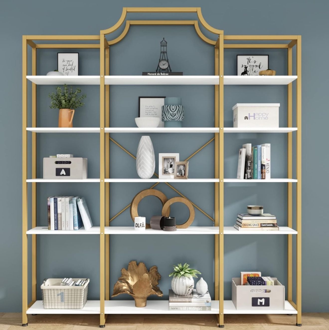 Book Shelf In White And Gold
