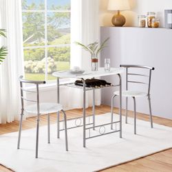 Round Dining Table Set for 2 with Steel Legs, Storage Rack, White