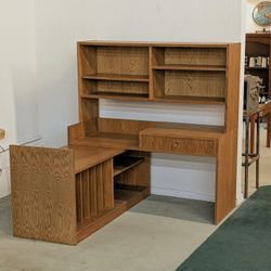 Vintage Oak Extendable Desk / Media Console with Record Storage