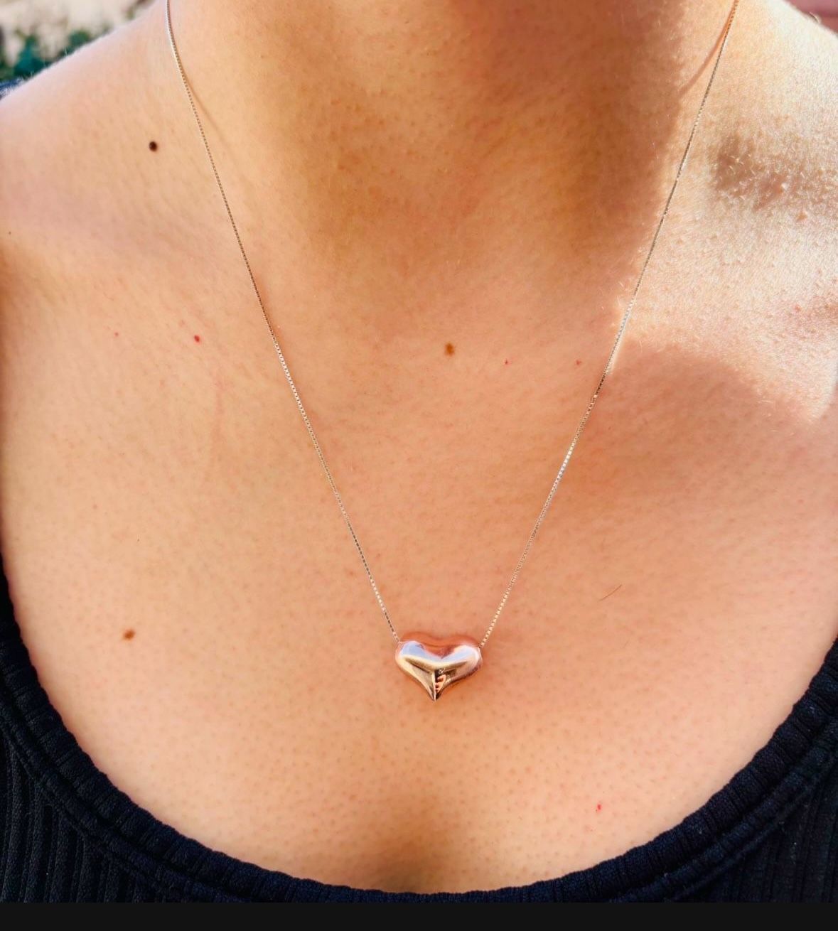 925 Sterling Silver Necklace with Gold-Plated Heart Pendant – 18” Elegant Women