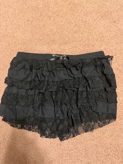 New large black lace ruffle mini skirt skort goth gothic stretchy Emo
