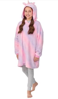 Pink unicorn   Size - Medium/Large 10-16  Saint Eve Kids Youth 2 in 1 Plush Sleep Hoodie, Hood Converts to Pillow