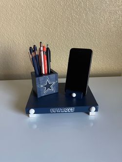 Cowboys wood desk phone & pen organizer